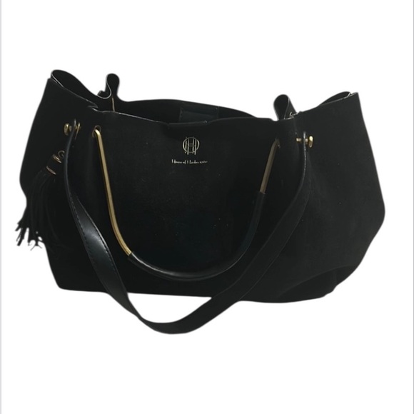 NWT House of Harlow 1960 Luxe Satchel Black Faux Suede + Crossbody Strap - Picture 4 of 8